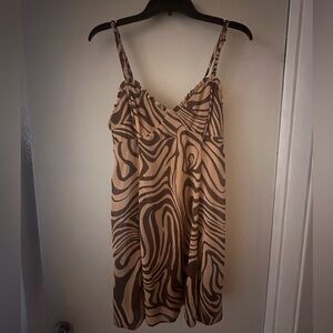 Retro tan and brown mini dress M